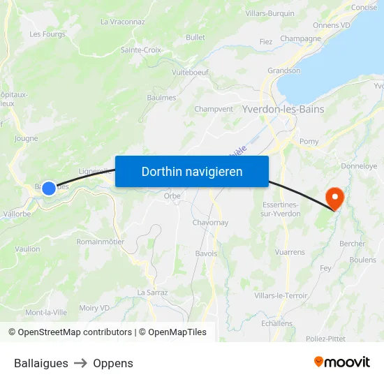 Ballaigues to Oppens map