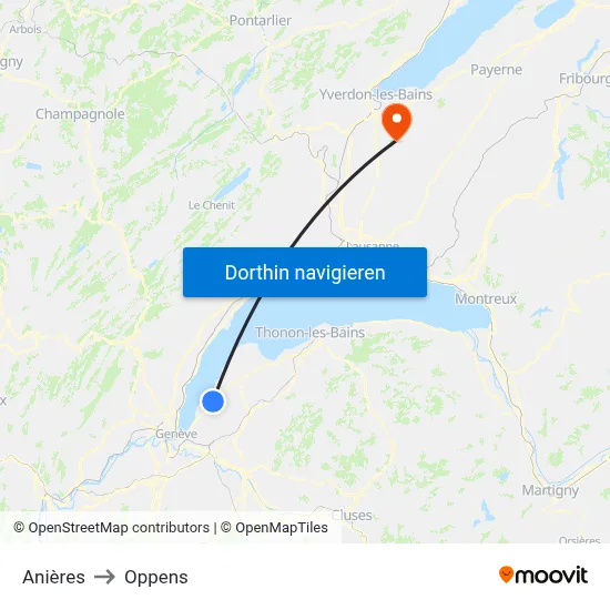 Anières to Oppens map