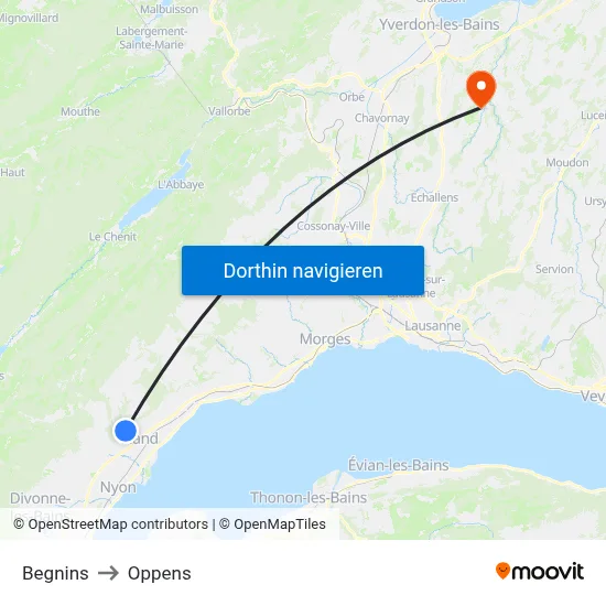 Begnins to Oppens map