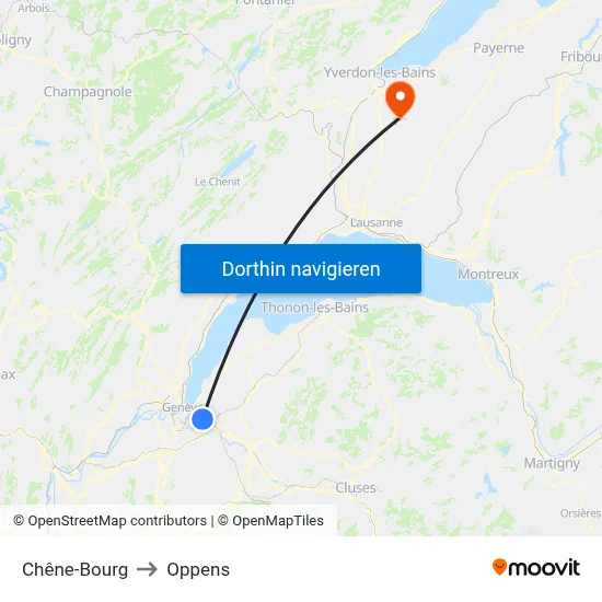 Chêne-Bourg to Oppens map