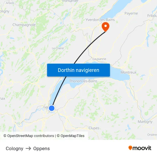 Cologny to Oppens map