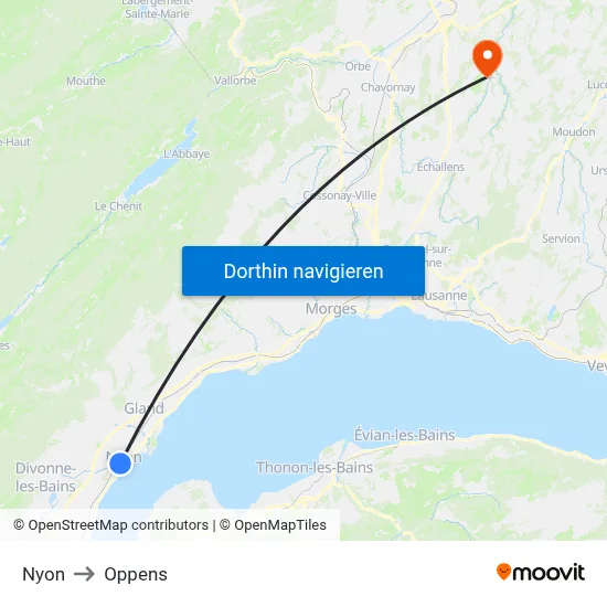 Nyon to Oppens map