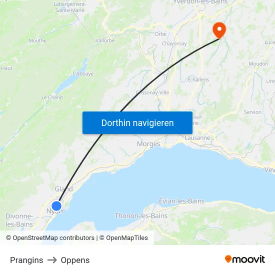 Prangins to Oppens map