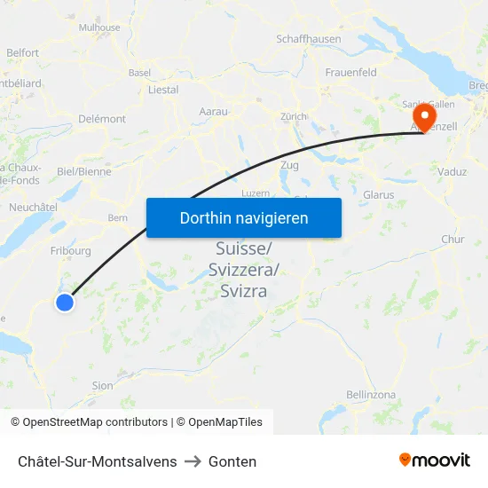 Châtel-Sur-Montsalvens to Gonten map
