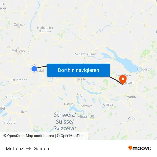 Muttenz to Gonten map