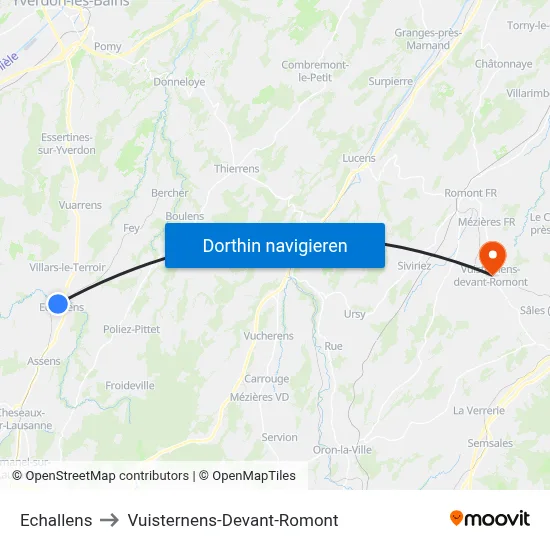 Echallens to Vuisternens-Devant-Romont map