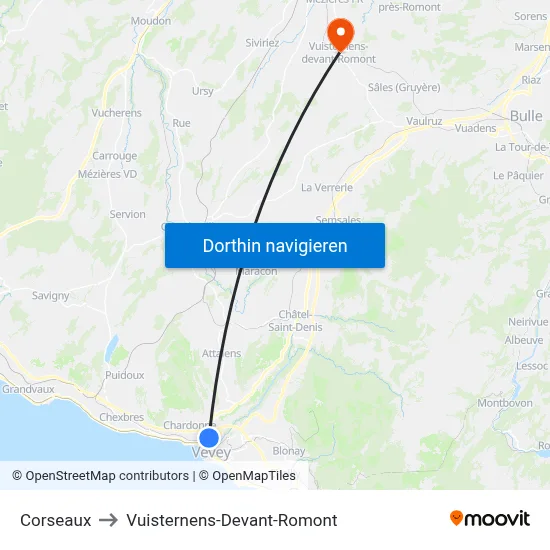 Corseaux to Vuisternens-Devant-Romont map