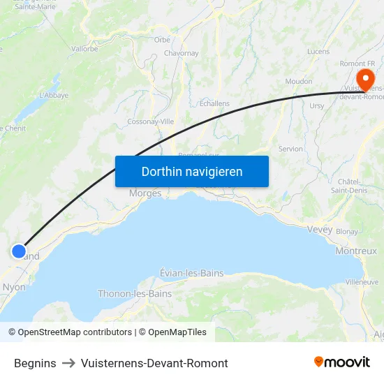 Begnins to Vuisternens-Devant-Romont map