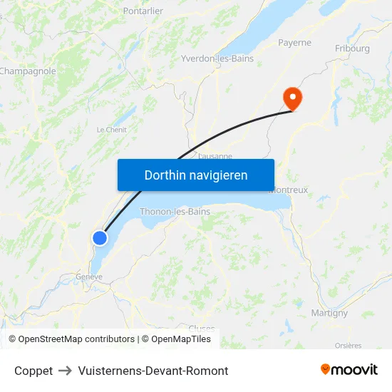 Coppet to Vuisternens-Devant-Romont map