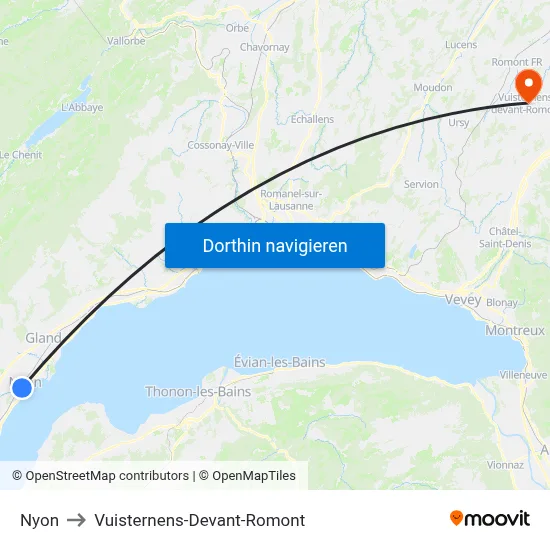 Nyon to Vuisternens-Devant-Romont map