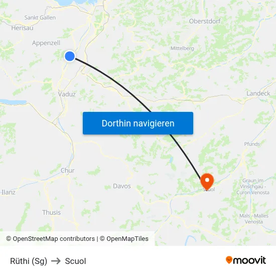 Rüthi (Sg) to Scuol map