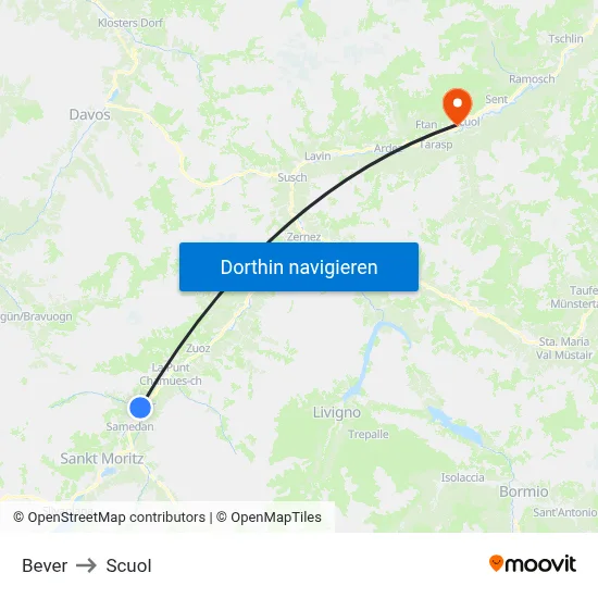 Bever to Scuol map