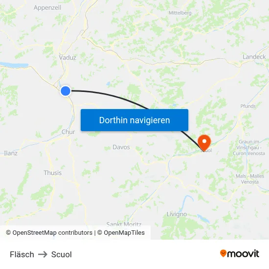 Fläsch to Scuol map