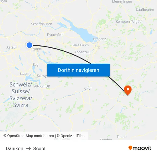 Dänikon to Scuol map