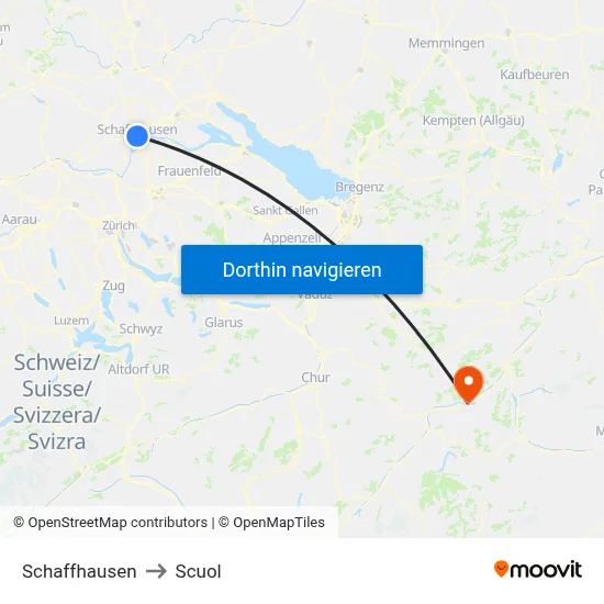 Schaffhausen to Scuol map