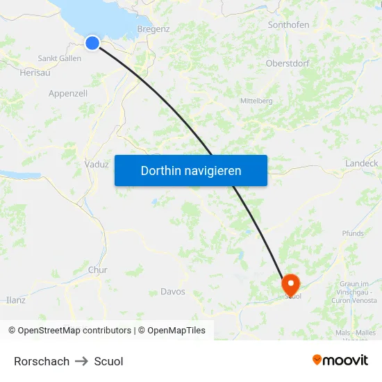 Rorschach to Scuol map