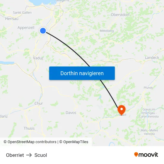 Oberriet to Scuol map