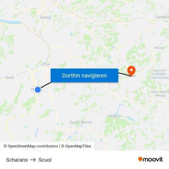 Scharans to Scuol map