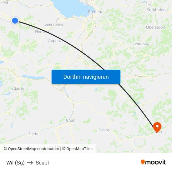 Wil (Sg) to Scuol map
