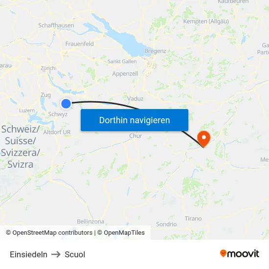 Einsiedeln to Scuol map
