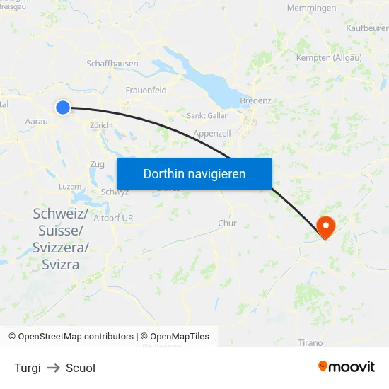 Turgi to Scuol map
