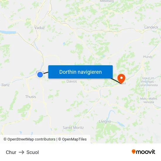 Chur to Scuol map