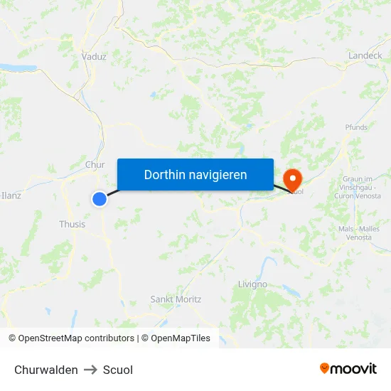 Churwalden to Scuol map