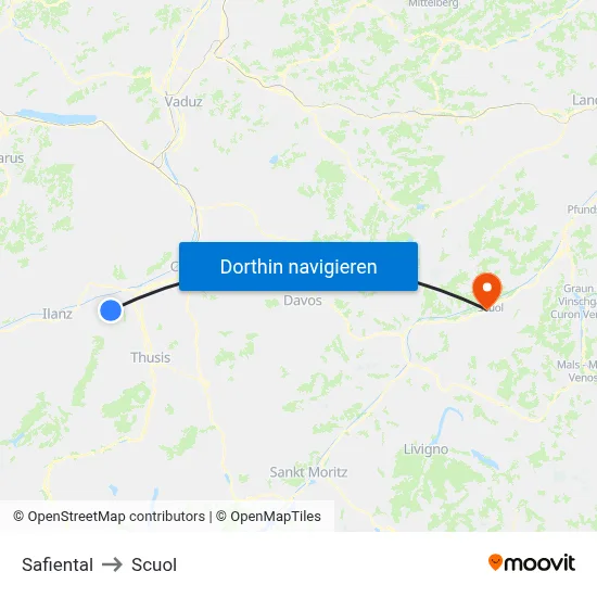 Safiental to Scuol map
