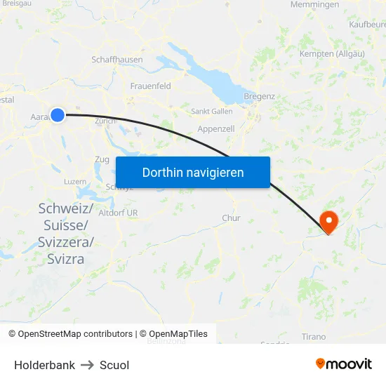 Holderbank to Scuol map