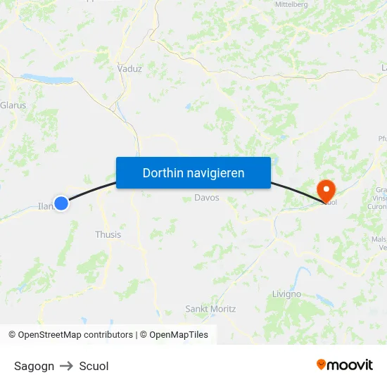 Sagogn to Scuol map