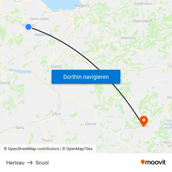 Herisau to Scuol map