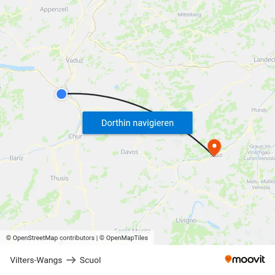 Vilters-Wangs to Scuol map