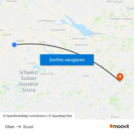 Olten to Scuol map