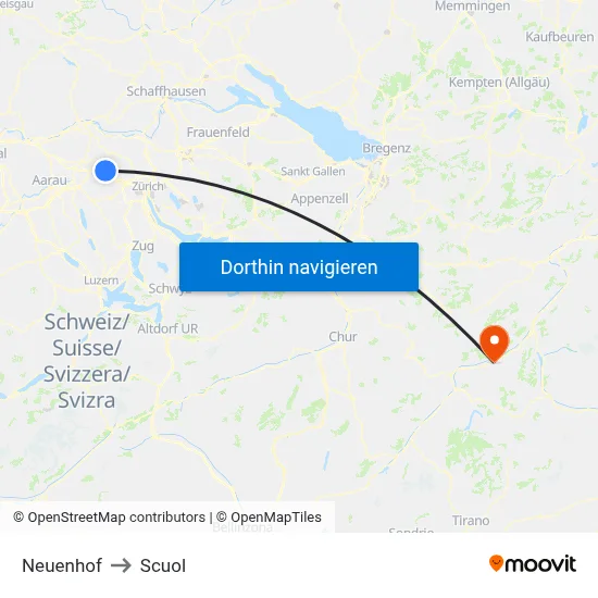 Neuenhof to Scuol map
