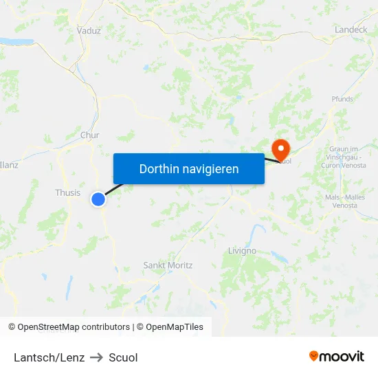Lantsch/Lenz to Scuol map