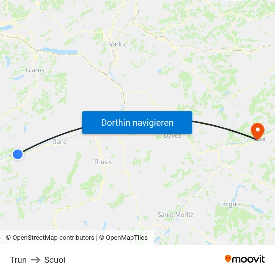 Trun to Scuol map