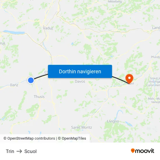 Trin to Scuol map
