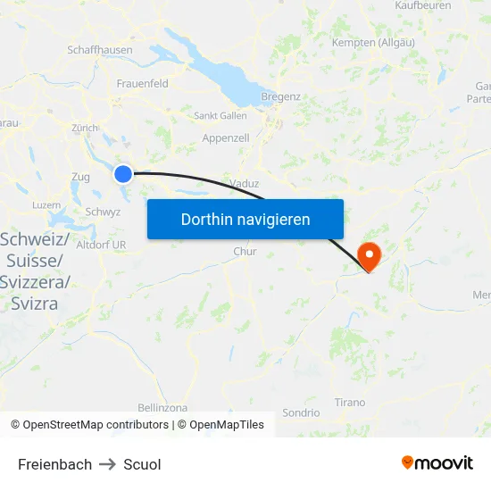 Freienbach to Scuol map
