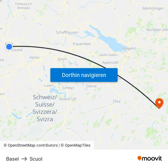 Basel to Scuol map