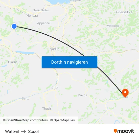 Wattwil to Scuol map