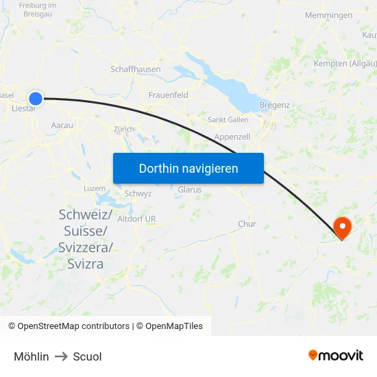 Möhlin to Scuol map