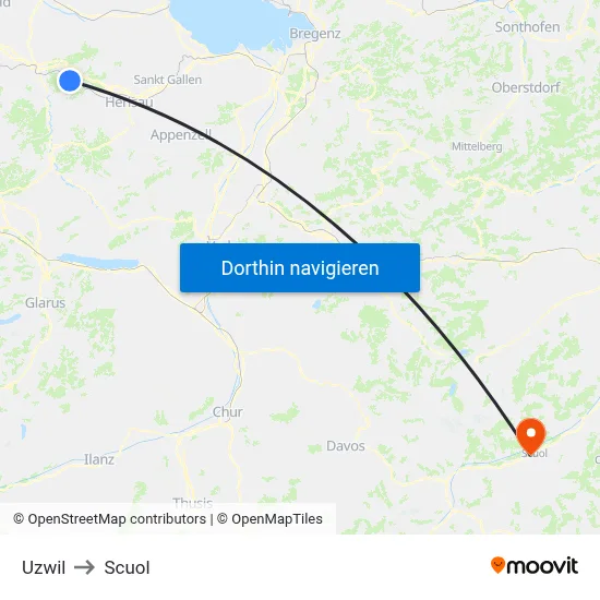 Uzwil to Scuol map