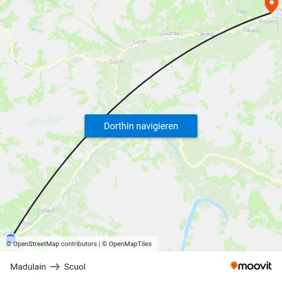 Madulain to Scuol map