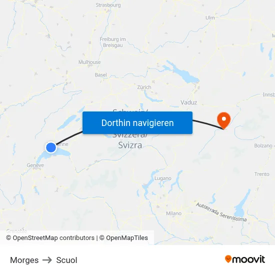 Morges to Scuol map