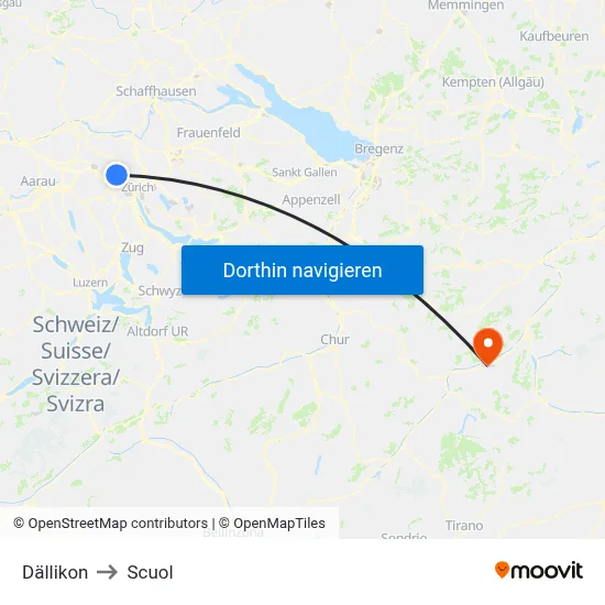 Dällikon to Scuol map