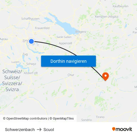 Schwerzenbach to Scuol map