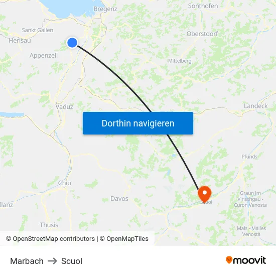 Marbach to Scuol map