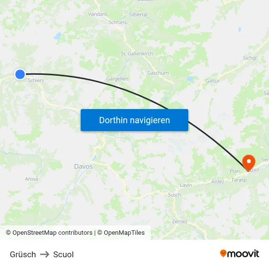 Grüsch to Scuol map