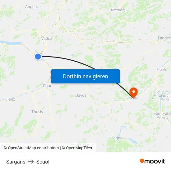 Sargans to Scuol map