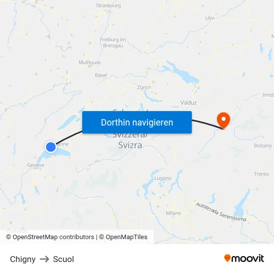 Chigny to Scuol map